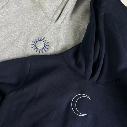 Sun, Moon Minimal Embroidery Hoodie Combo