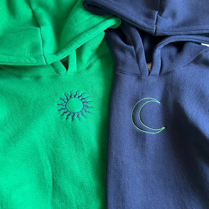 Sun, Moon Minimal Embroidery Hoodie Combo