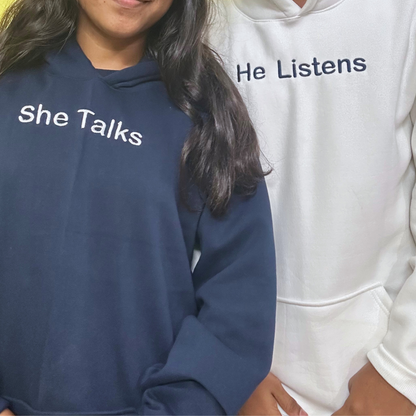 She Talks, He Listens Hoodie Combo